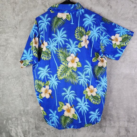 Mens Button-Up Short Sleeve Hawaiian Shirt Vibrant Blue V.H.O. Size Large - Picture 6 of 10